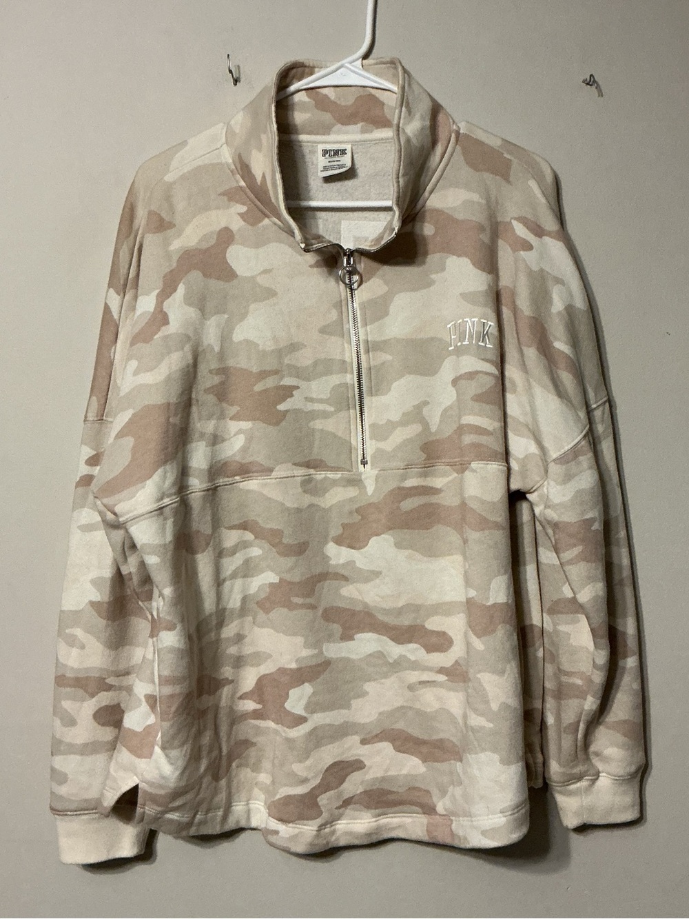 PINK Victoria's Secret Beige & Cream Camo Half-Zip Pullover